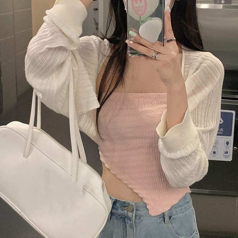 MagicLady Fashion Halter Crop Cami Tops Sleeveless Solid Color Irregular Hem Shirred Camisole for Women
