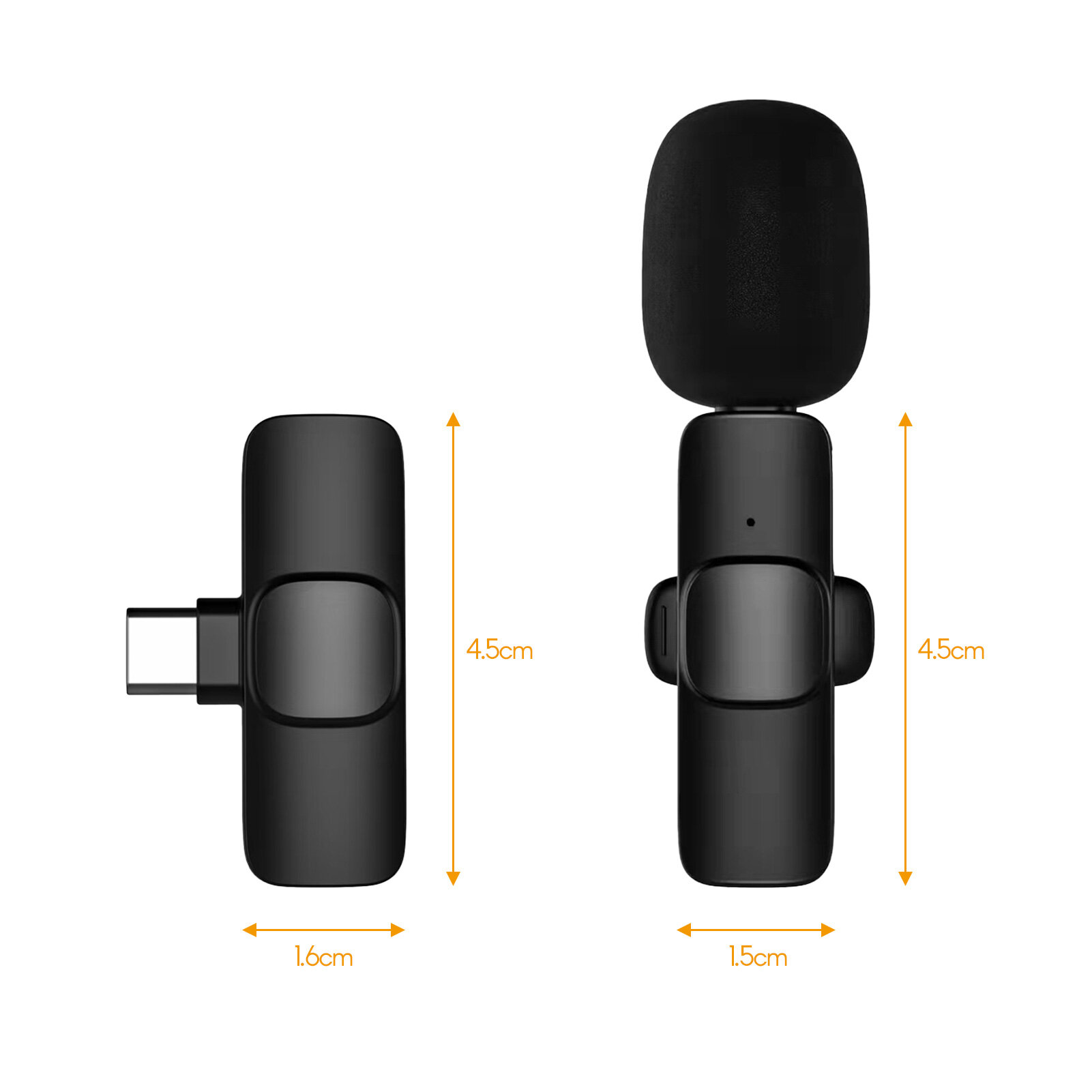 Andoer Mini Wireless Lavalier Microphone Clip-on Omnidirectional Mic Transmitter Receiver Microphone System with Wind Muff Type-C Port Replacement for Android Smartphone Live Stream Interview Recording Video Conference Online Teaching