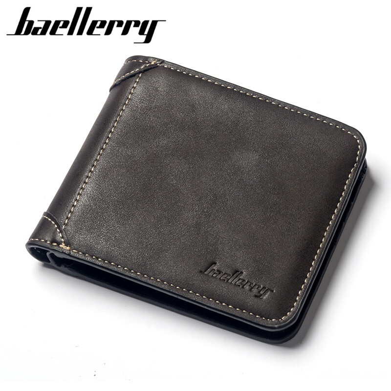 Baellerry Vintage Designer Men's Wallet Genuine Leather Brand Card Case Short Men's Wallet High Quality Men's Slim Wallet for Men