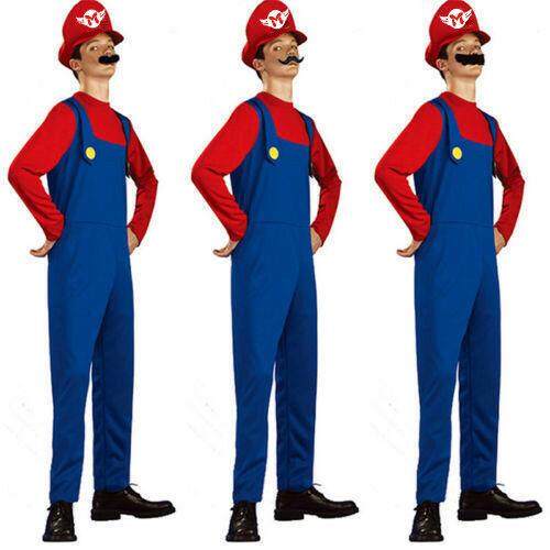 Mens Super Mario Luigi Brothers Cosplay Games Costume Plumber Fancy Clothes New