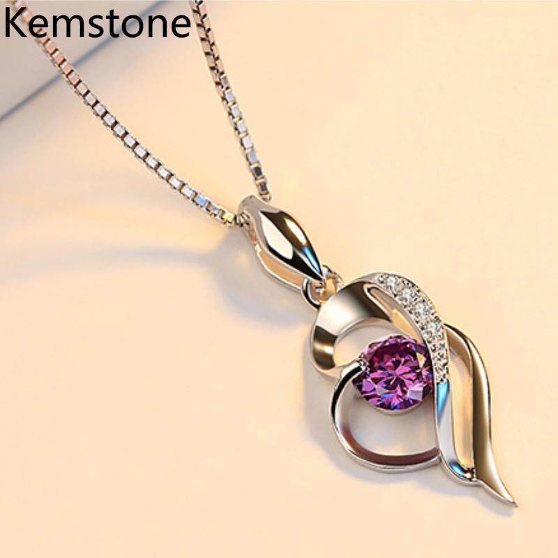 Kemstone Fashion Silver Plated Crystal Chain Heart Shaped Pendant Necklaces for Women