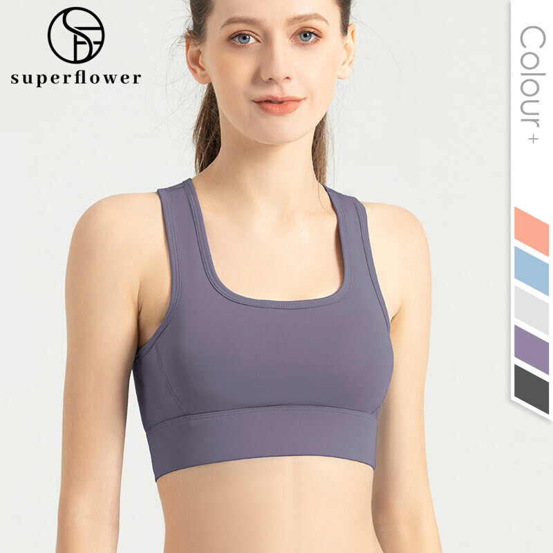 SUPERFLOWER Women's Breathable Sports Bra Absorb Sweat Shockproof Padded Athletic Gym Running Fiess Yoga Tops_voghion.com