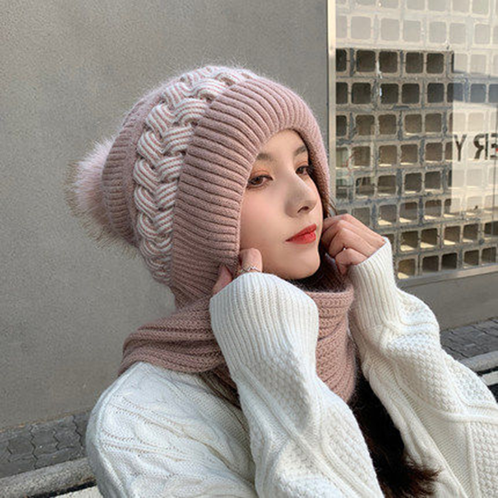 Crochet Beanie Hat Knitted Scarf Set Winter Snow Caps Women'S Neck Warmer Thickened Ski Hat