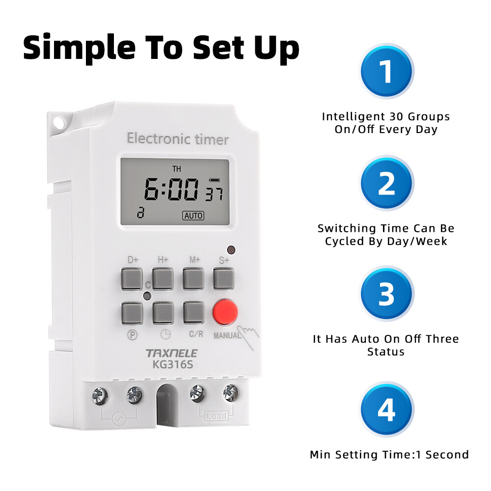 KG316S Intelligent Microcomputer Programmable Digital Electric Timer Switch Relay Controller 25A 220V 7 Days Weekly