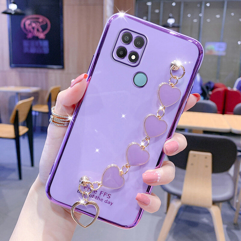 Precise camera protection case for Realme C12 C15 C21 C11 C25 Narzo 30A C20 C21Y C11 2021 Casing Girly style plating Anti-drop cases with Cute love pattern bracelet