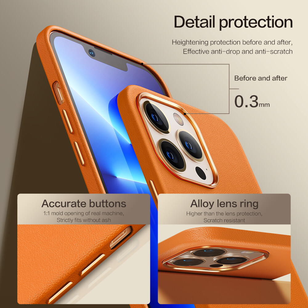 SmartDevil Official True Leather Phone Case For iPhone 14 Case Sweatproof Leather Back Cover With Flocking Lining