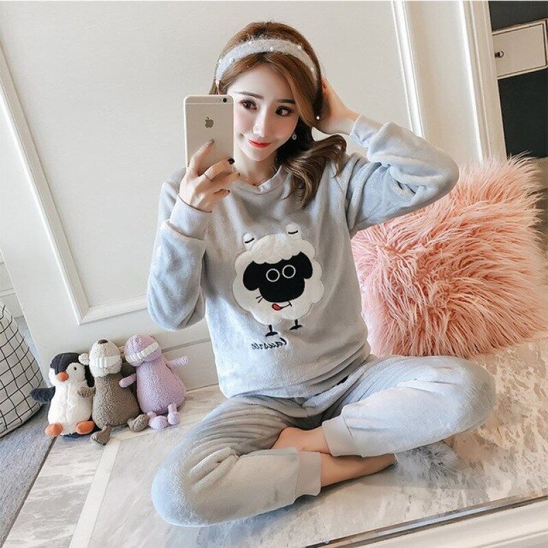 Nơi bán Chất Lượng Cao Làm Dày Dép Nỉ Pyjama Bộ Hoạt Hình Hình Dày Ấm Áp Tình Yêu Pijama Trang Phục Váy Ngủ Sleepsuit Mùa Đông Nữ Pyjamas