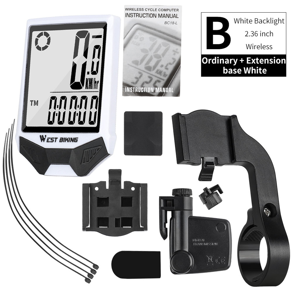 WEST BIKING Bike Computer Wire less Speedometer Odometer Waterproof LCD Backlight Cycling MTB Bicycle Computer Stopwatch Night Light Anti-interference