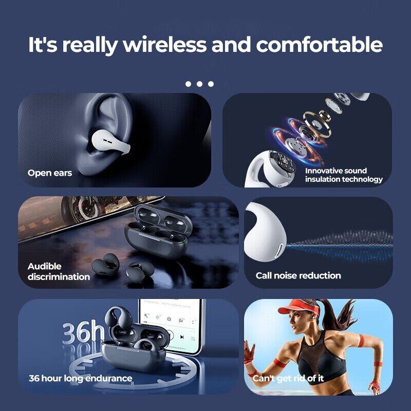 Dẫn truyền âm thanh qua xương Tai nghe bluetooth Bông tai tai không dây Clip Tai nghe âm thanh earcuffs tai nghe thể thao EarBuds móc đeo tai với Mic