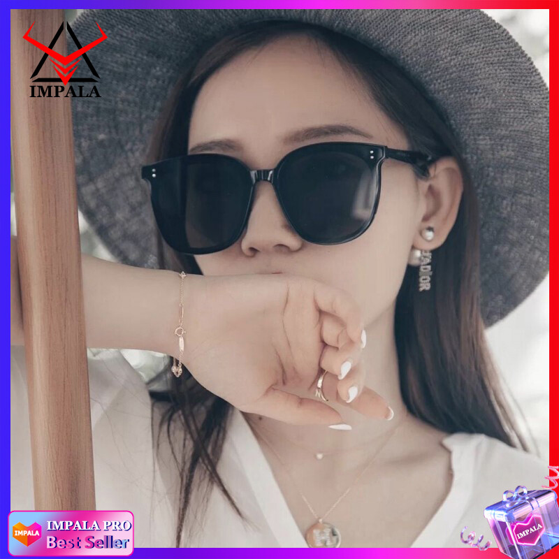 IMPALA PG107W Korean Style Polarized Sunglasses Women Anti Glare Sun Glasses for Men and Women Lisa Jennie Yoona Same Style HD Lens UV Protective Male Female Black Spectacles