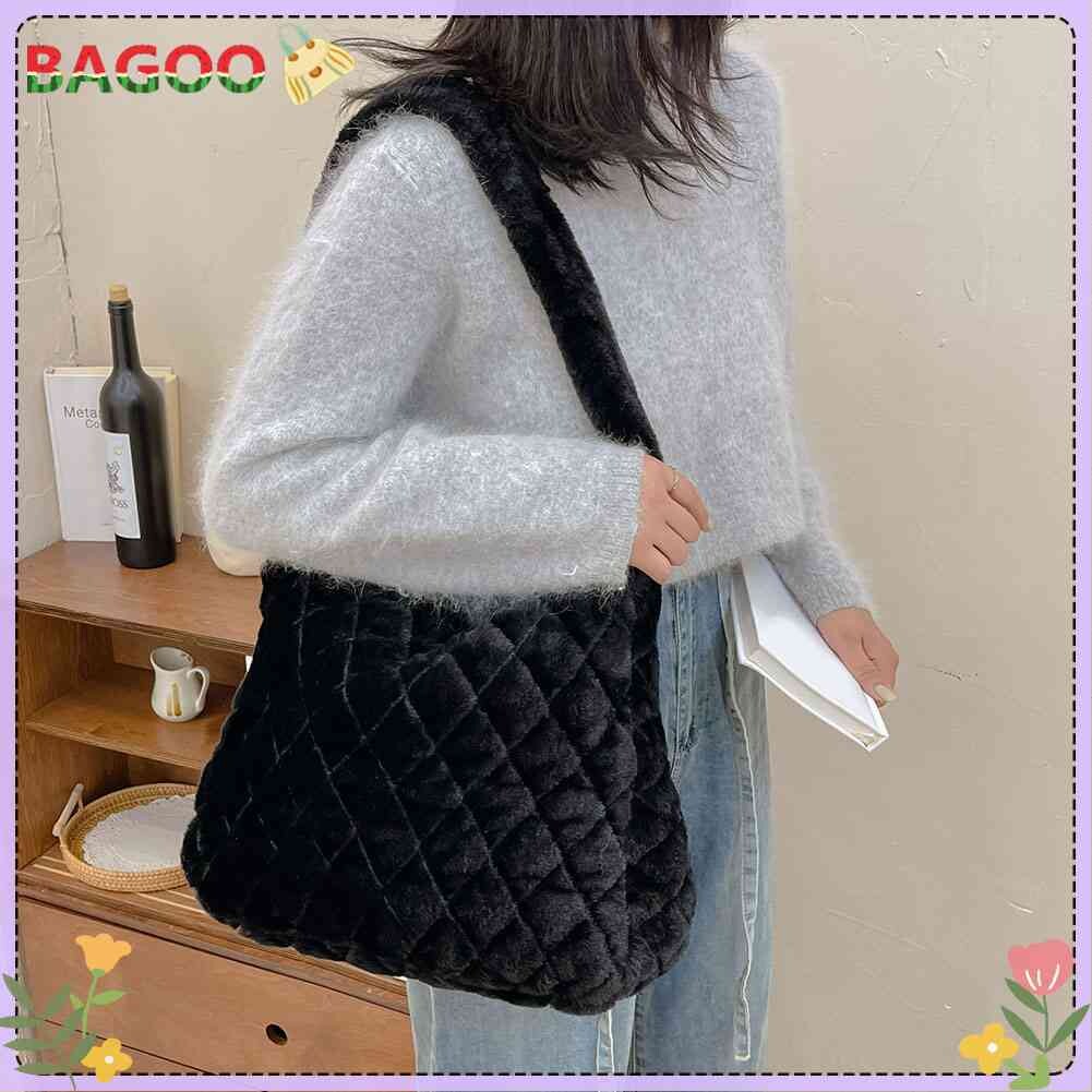 Soft Plush Crossbody Bags Casual Hand Bags Women Fluffy Solid Rhombus Pattern Lady Daily Satchel for Traveling Bag Big Size