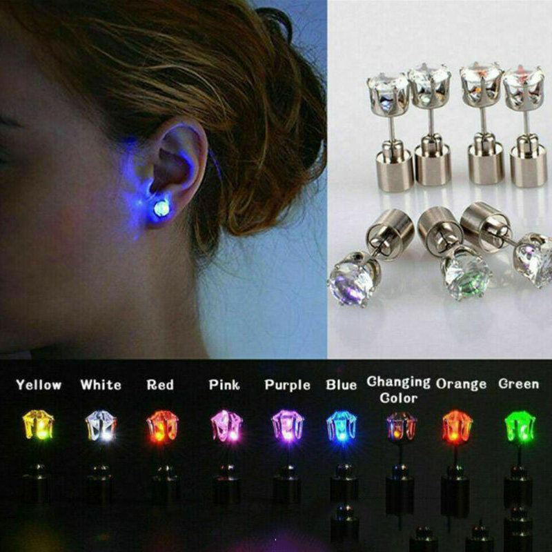 1PCS Luminous Earrings for Women Mens Party Nightclub Light Bulb Earring Cool Ear Studs Glow in Dark