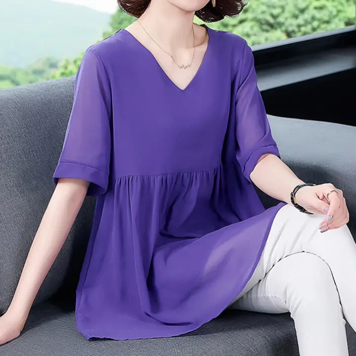 Plus size three quarter sleeve blouses Clearance