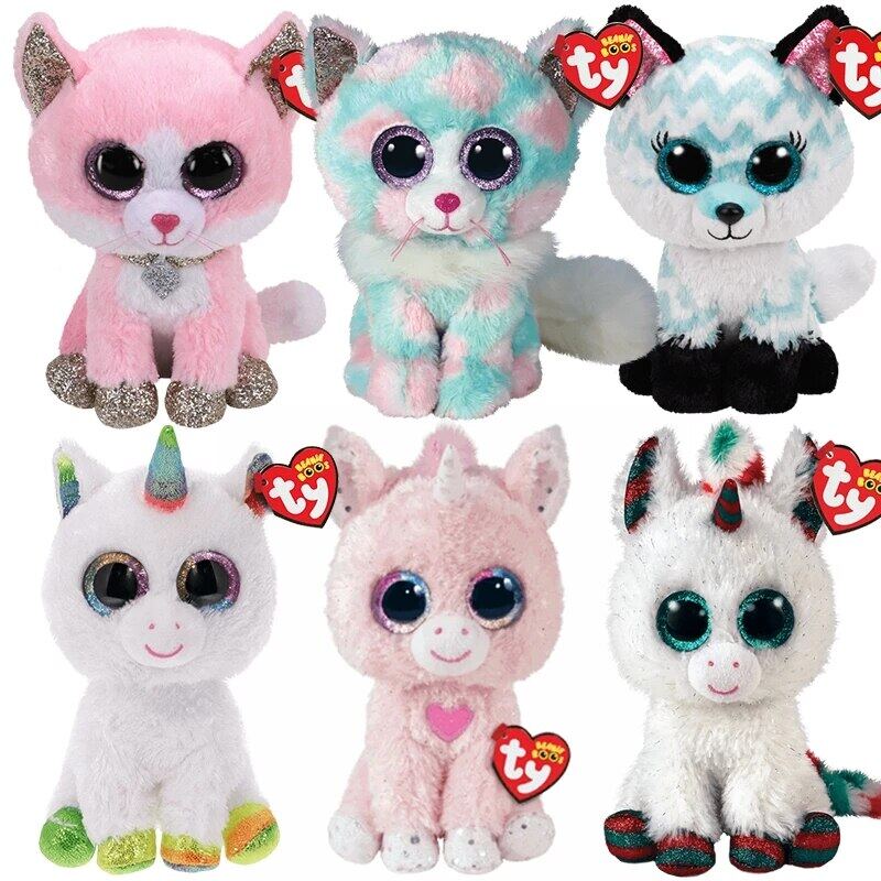 15 CM Ty Beanie Boos Big Eyes Fox Cat Dog Monkey Unicorn Cow