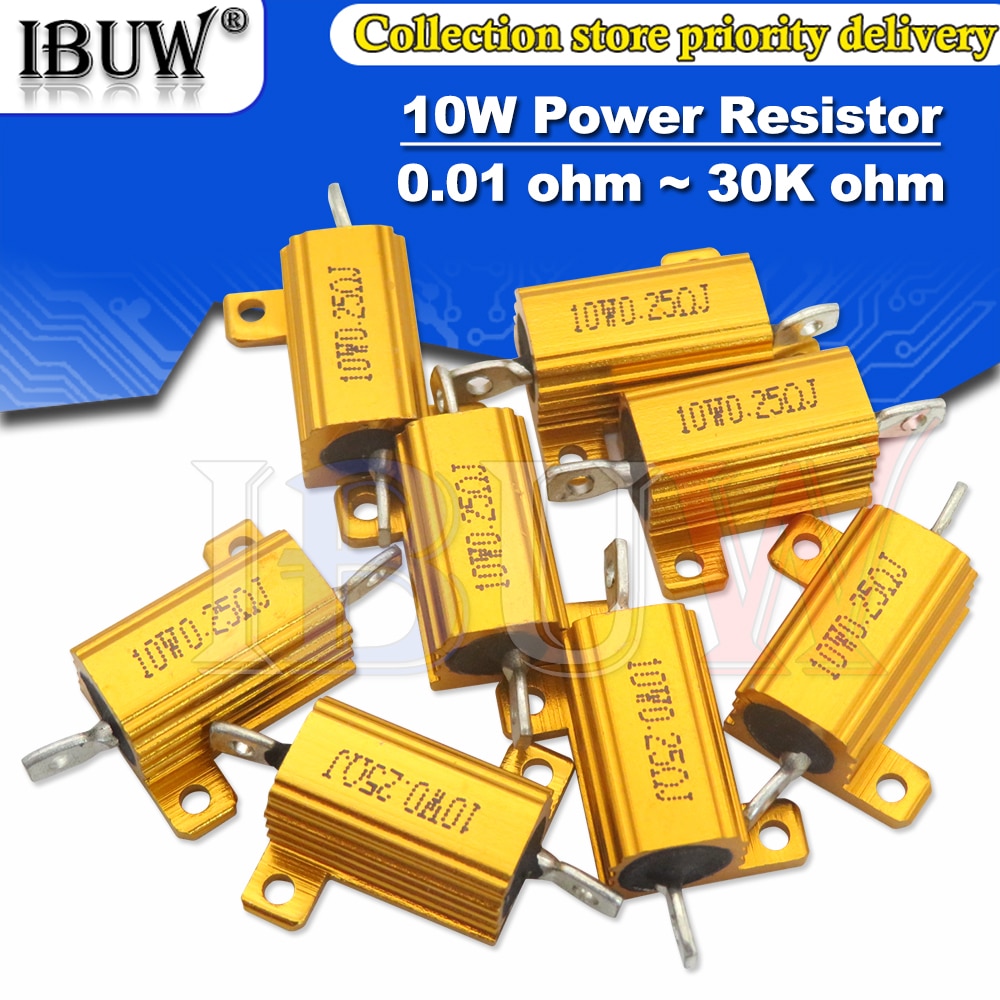 1pcs rx24 10w aluminum power metal shell case wirewound resistor 0.01 ~ 30k 1 2 3 5 6 8 10 20 100 150 200 300 500 1k 10k ohm
