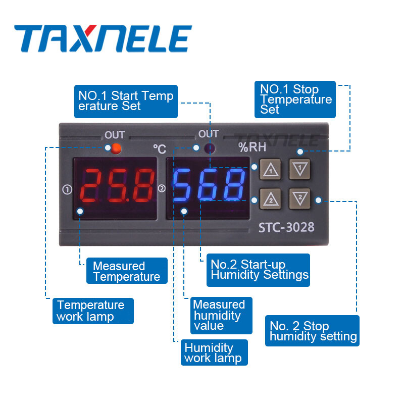 Bộ Điều Nhiệt Kỹ Thuật Số Kép Nhiệt Độ Kiểm Soát Độ Ẩm STC-3028 Nhiệt Kế Đo Độ Ẩm Điều Khiển AC 110V 220V DC 12V 24V 10A