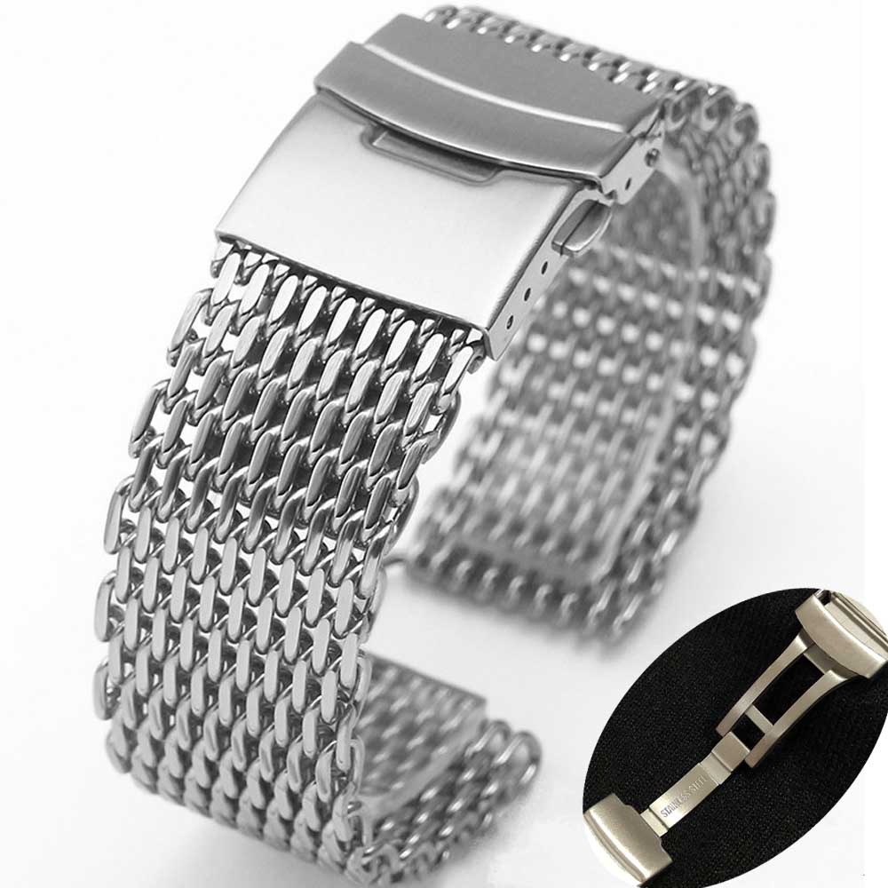 20mm 22mm Luxury Milanese Loop Mesh Strap Stainless Steel Watch Band Replacement Belt Watch Band Stainless Steel Solid Buckle Clock Watchband Men Watches