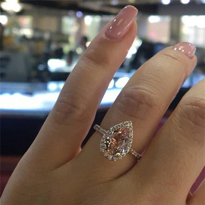 Mode Shop Pear Shape Ring Finger Band Women Jewelry Rose Gold Elegant Ornaments Wedding