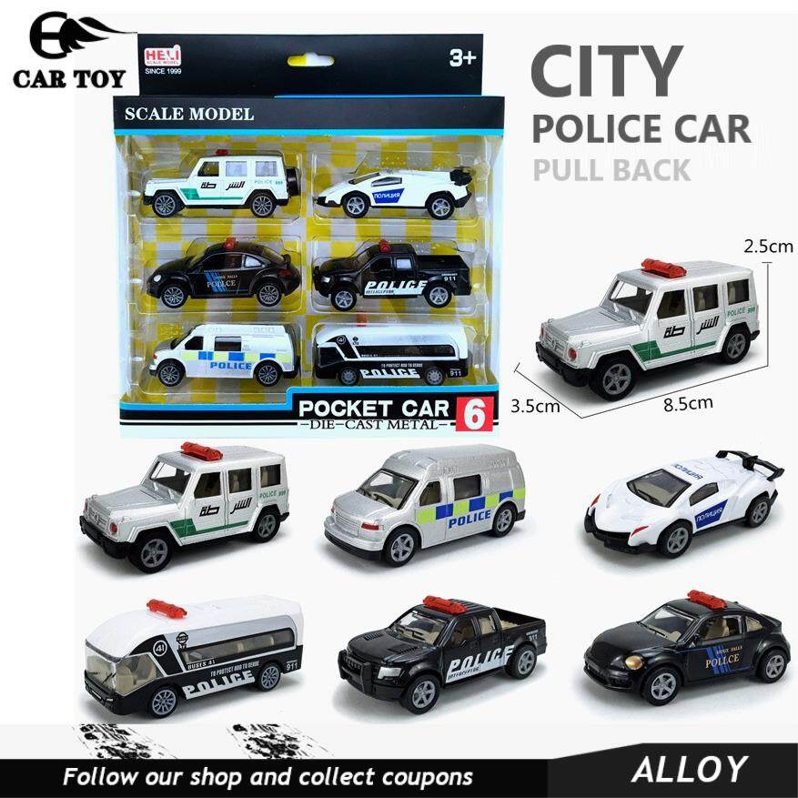 Car Toys 6 Pieces Set 1:60 Alloy Pull Back Police Rescue Toy Car