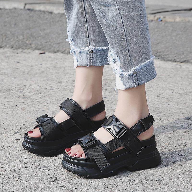 comfortable black platform sandals
