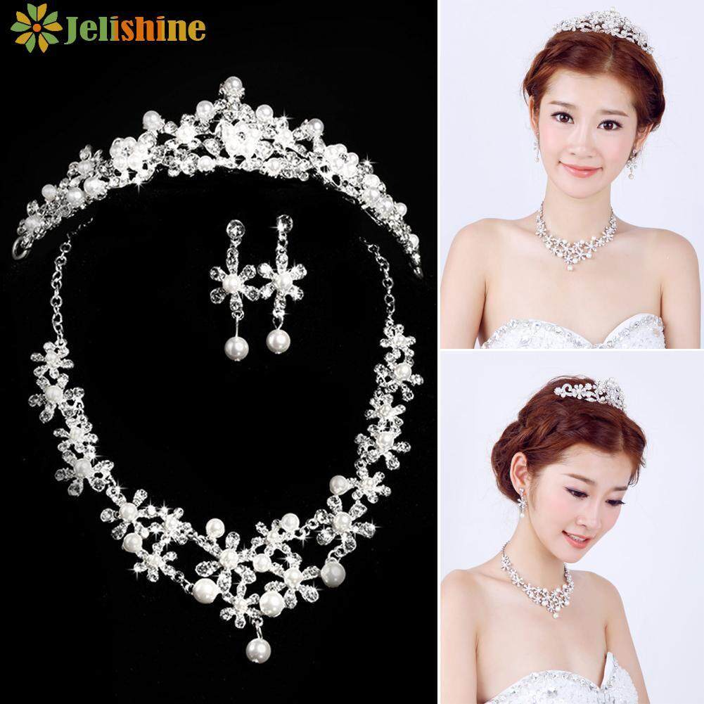 Jelishine Thanh Lịch Sang Trọng Kim Cương Giả Ngọc Trai Bông Tai Vòng Cổ Thái Set Áo