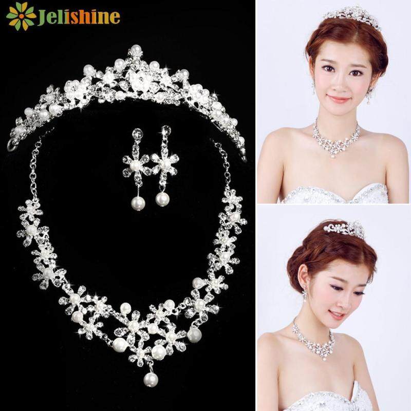 Jelishine Thanh Lịch Sang Trọng Kim Cương Giả Ngọc Trai Bông Tai Vòng Cổ Thái Set Áo