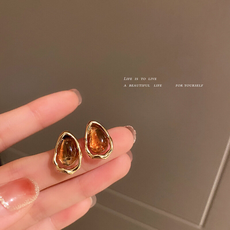 Frascati Lovely Resin Small Waterdrop Stud Earrings Korean Temperament Simple Earring for Women Girl