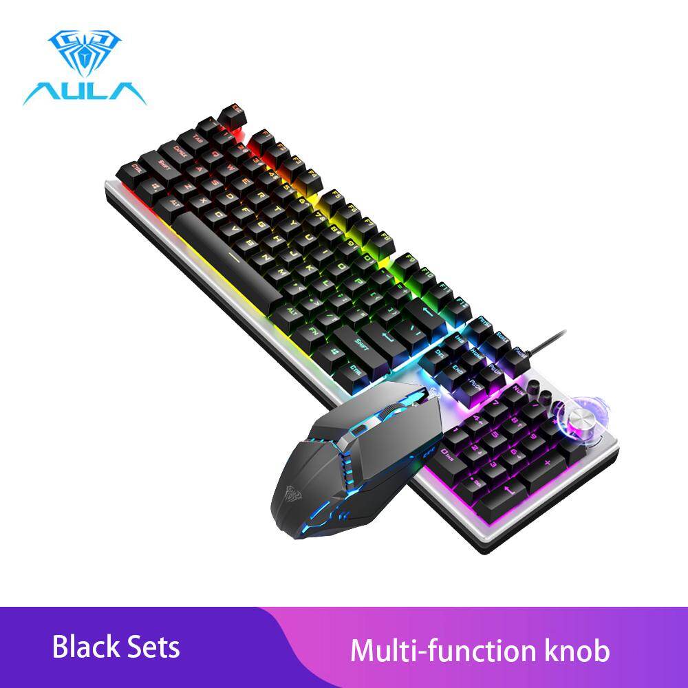 AULA T200 Gaming Keyboard And Gaming Mouse Combo Colorful Backlight With Multi-function Knob