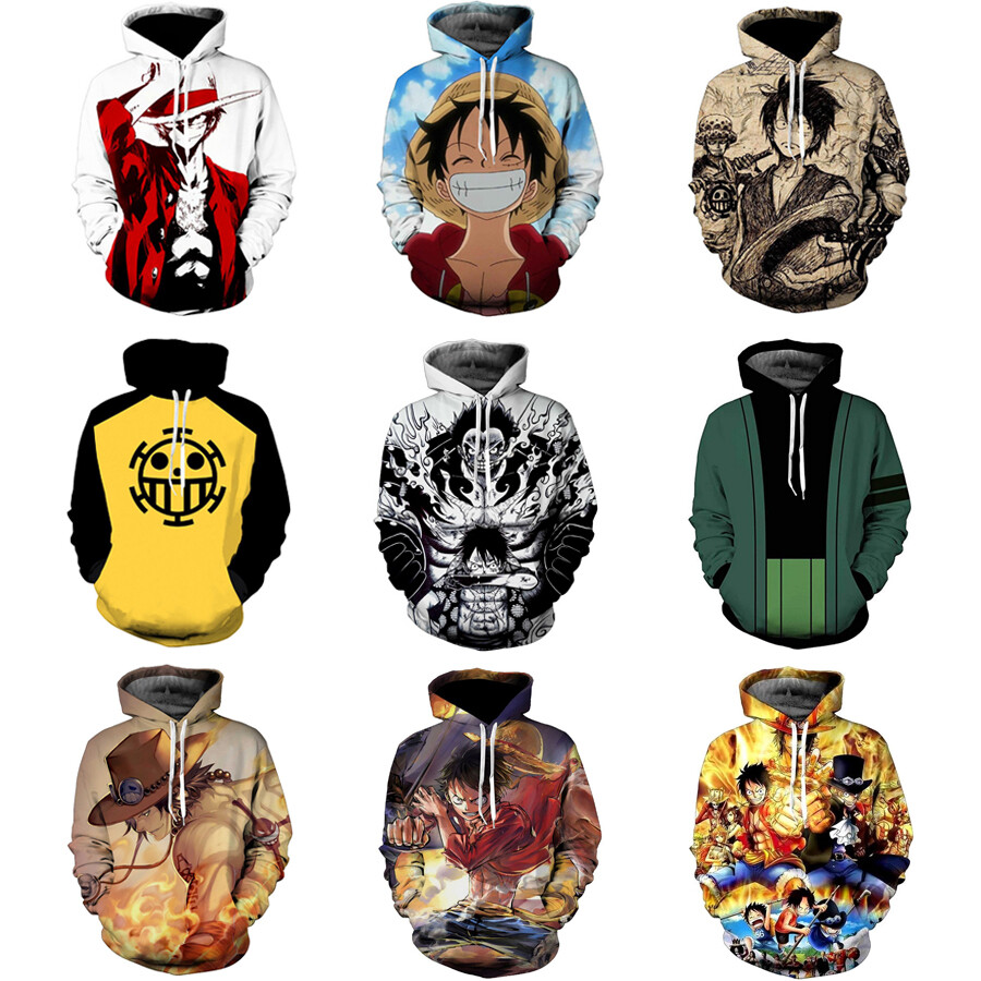 Anime Piece One Hoodie Men's Casual Sweater Hooded Jacket Costume Cosplay Trafalgar Law Luffy Ace Zoro