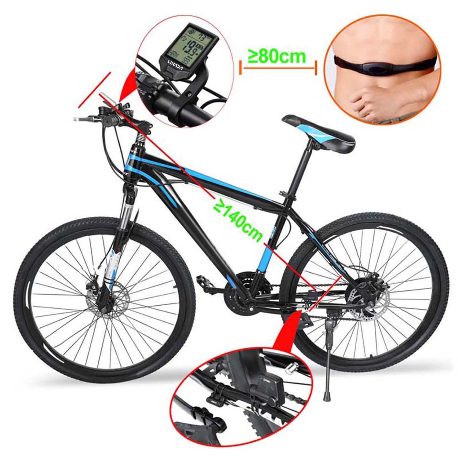 LIXADA Đi Xe Đạp Dây Ít Máy Tính Với Cảm Biến Nhịp Tim Đa Chức Năng Không Thấm Nước Mưa Đi Xe Đạp Máy Tính Với LCD Đèn Nền