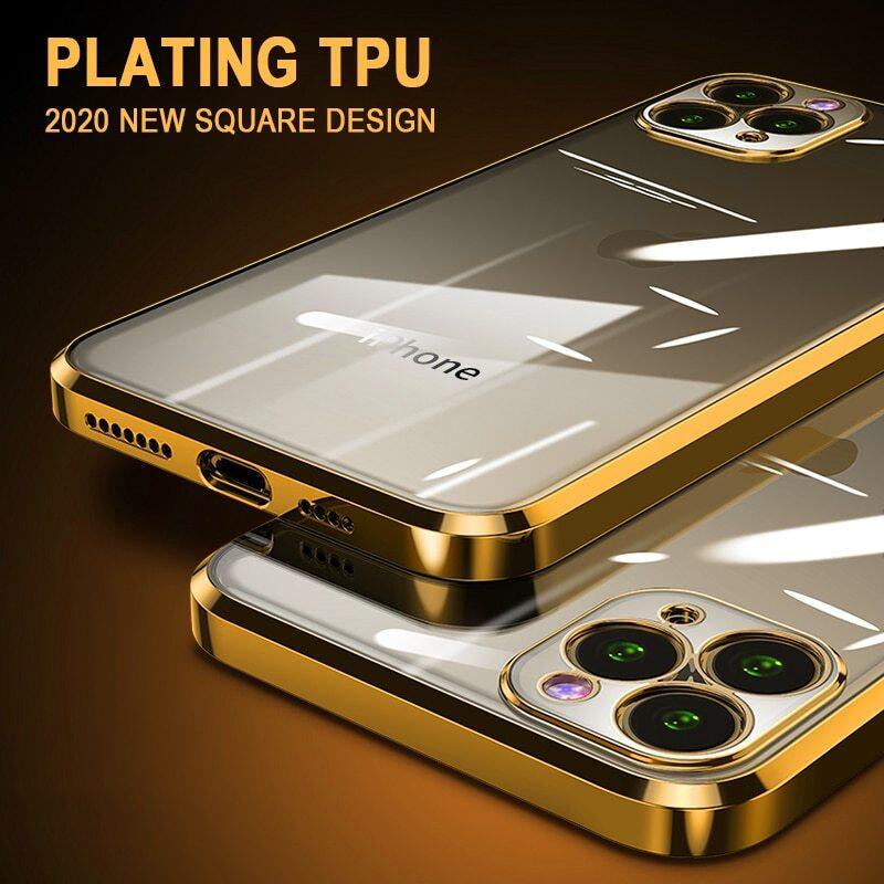 Ốp Trong Suốt Mạ Vàng Khung Vuông Phổ Biến Cho iPhone 11 Pro Max 12 iPhone SE 2020 X Xs Max Xr 6 6S 7 8 Plus Ốp Trong Mềm