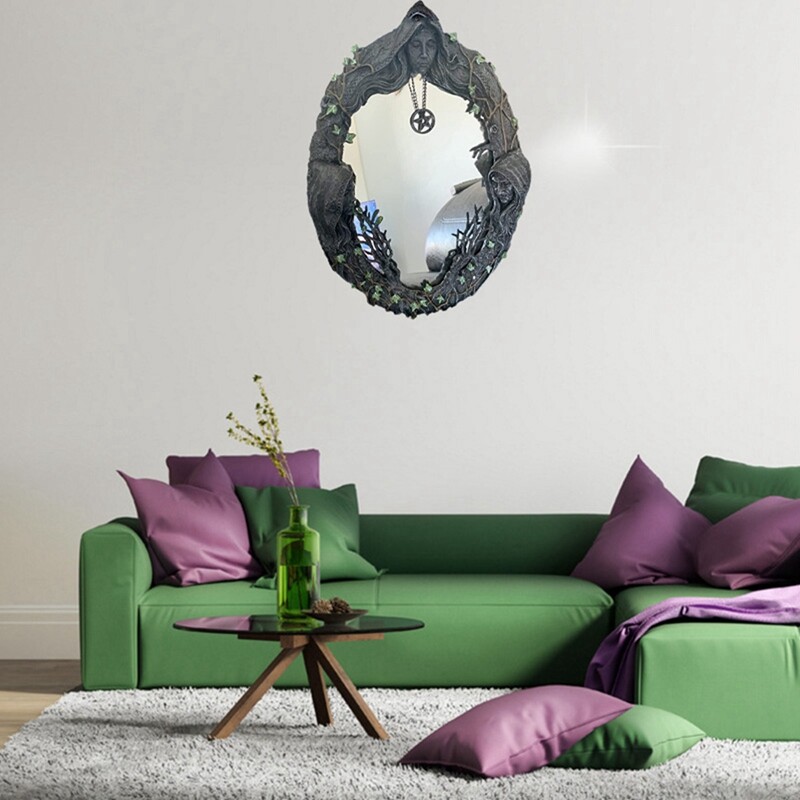 Triple Moon Goddess Wall Mirror Trinity Wall-Mounted Mirror with Five-Pointed Retro Hanging Mirror