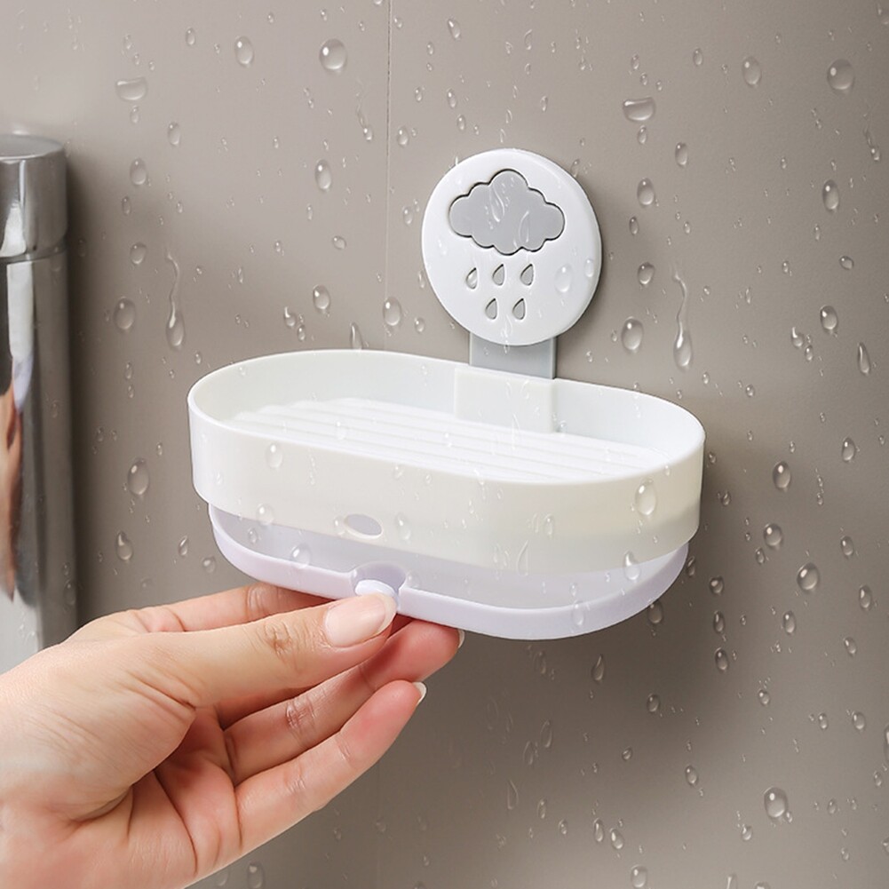Terylin 2-layer Cute Cloud Punch Free Soap Storage Box Draining Rack Bathroom Organizer