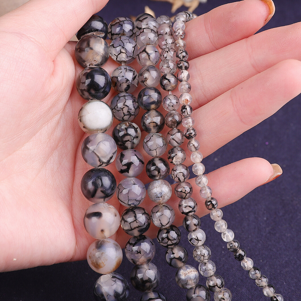 Natural Stone Beads 4/6/8/10/12MM Black Dragon Agate Beads For Jewelry Making DIY Couple Bracelet Necklace