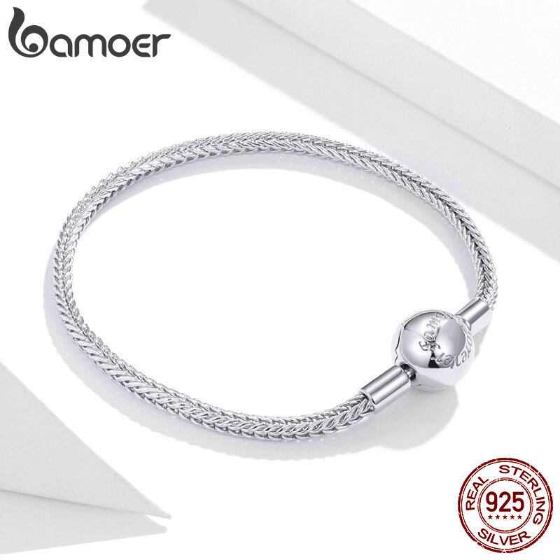 BAMOER Vòng Tay Charm Hình Rắn Bằng Bạc 925 Thật Kèm Vòng Tay Cơ Bản Đơn Giản Vòng Tay Tự Làm Chuỗi An Toàn SCB201