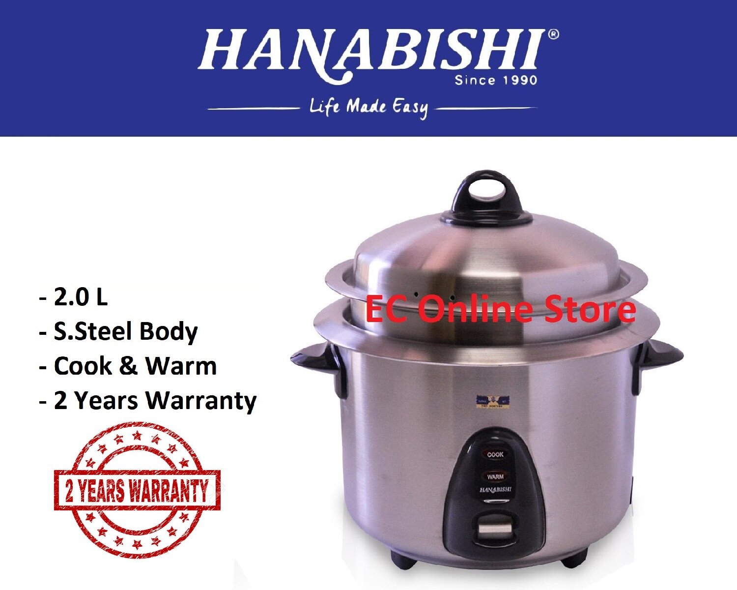 Hanabishi Rice Cooker (3 Ply Stainless Steel 18/10) 2.0L HA3299 Lazada