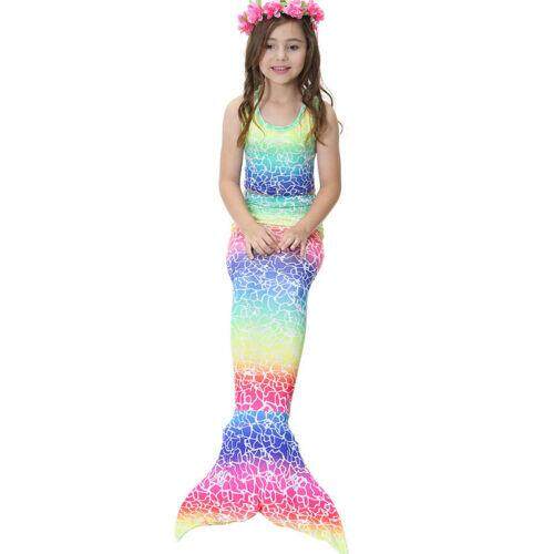 Kids Girls 3Pcs Mermaid Tail Swimming Bikini Set Swimwear Swimmable Costumes