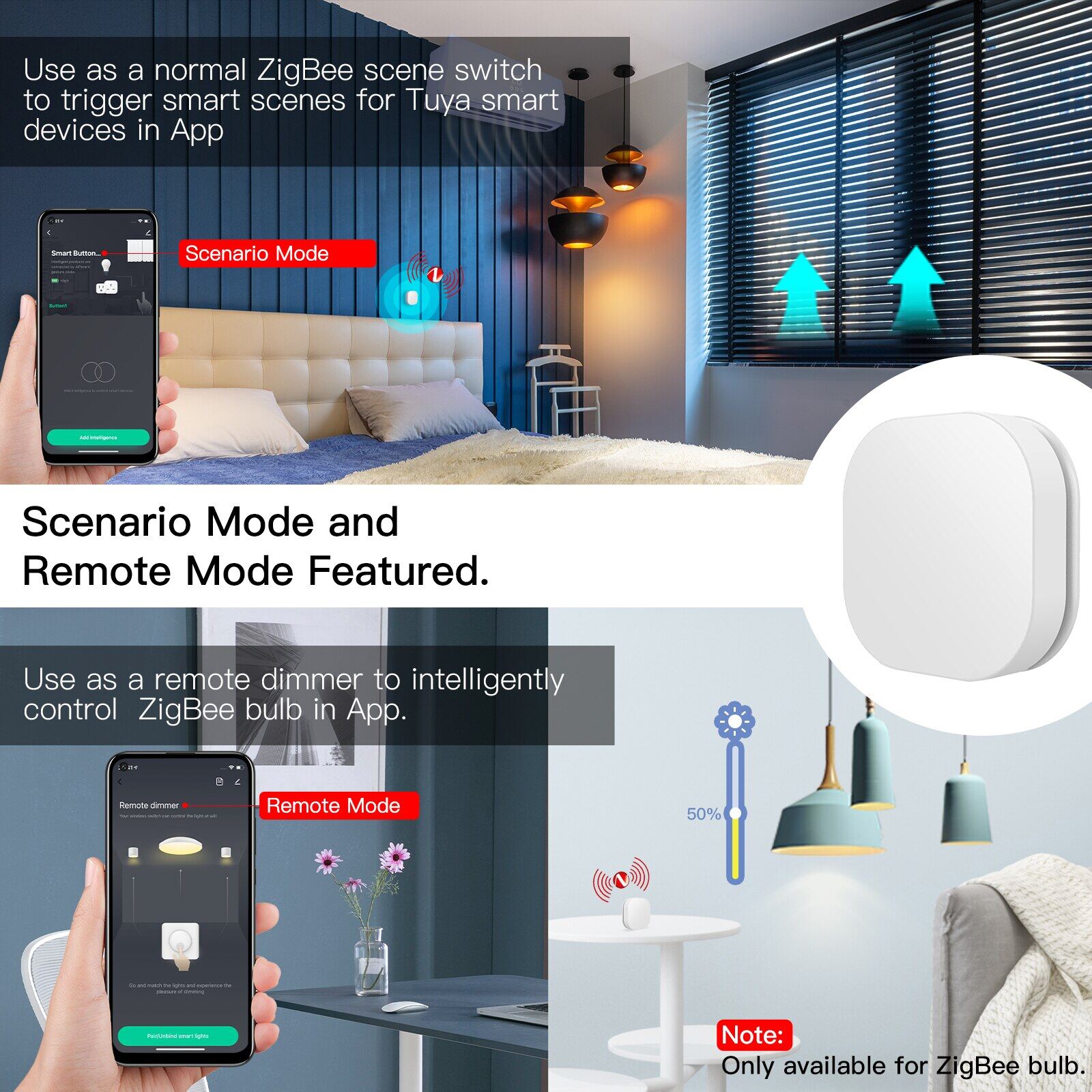 【COD】Tuya ZigBee Smart Key Switch Wireless Remote Control Key Controller Multi-scene Linkage Smart Switch Battery Powered Automation