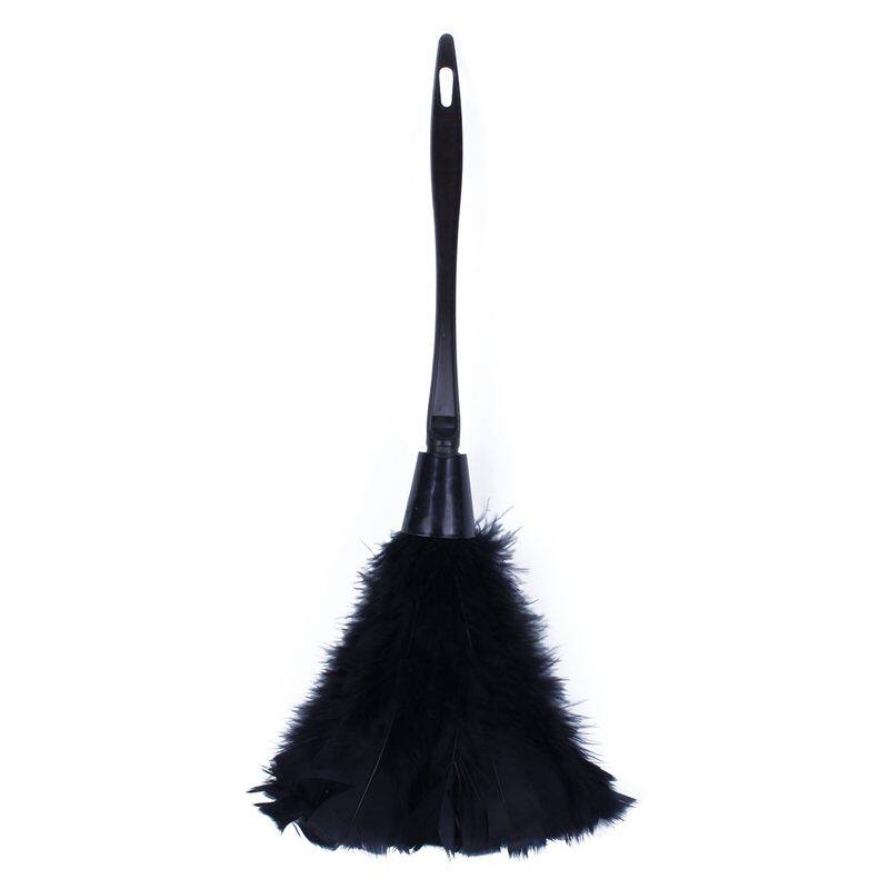 1pc Fashion Turkey Feather Duster with Black Plastic Handle Cleaning Tool(black)35cm
