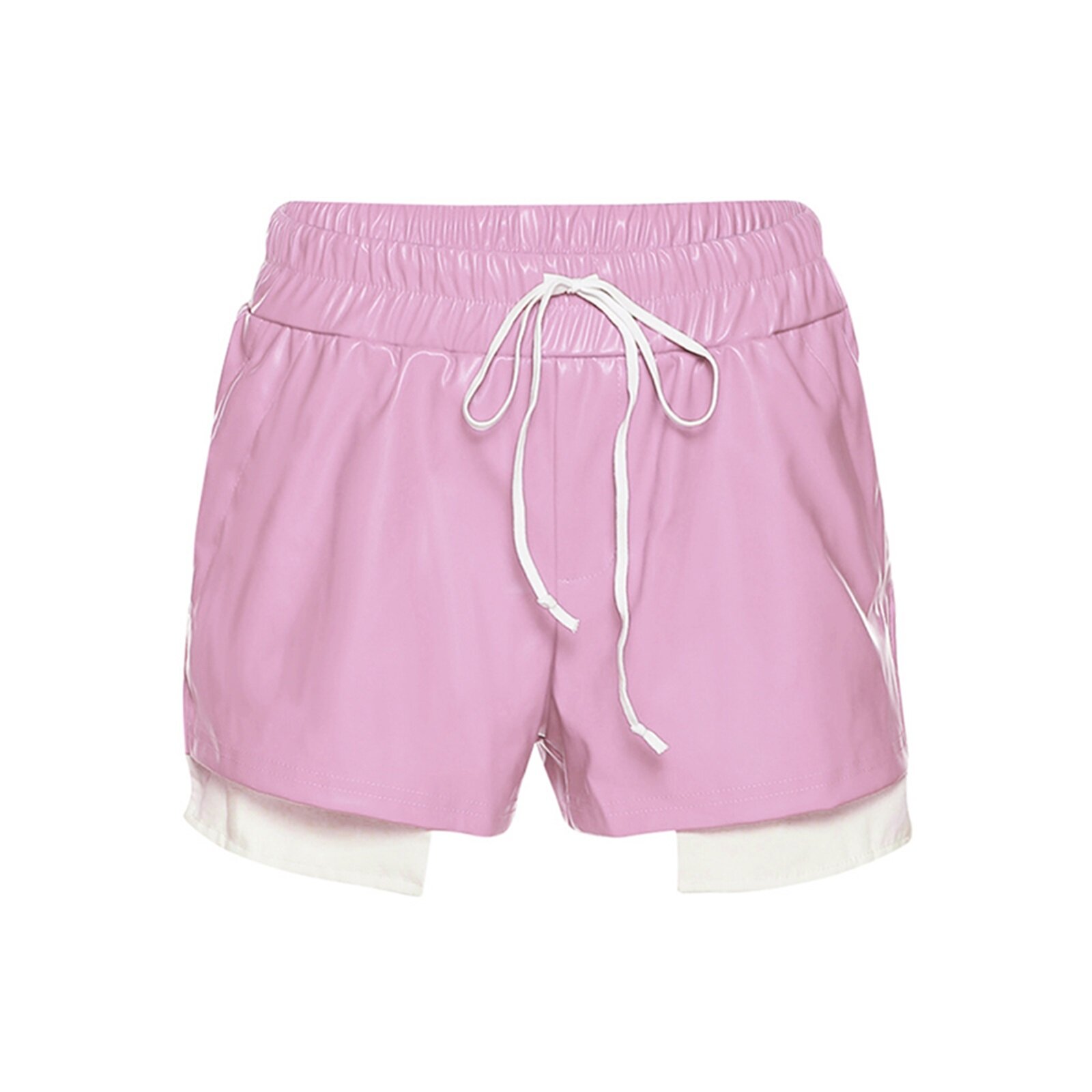 Women's Shorts, Solid Color/Contrast Color Patchwork Drawstring Elastic Waist Short Pants, Casual Simple Style Bottoms