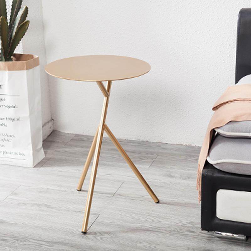 Glod - Vintage Snack Side Table, Mobile End Round Table for Coffee Laptop Tablet, Slides Next to Sofa Couch, Metal Tabletop Furniture with Metal Frame