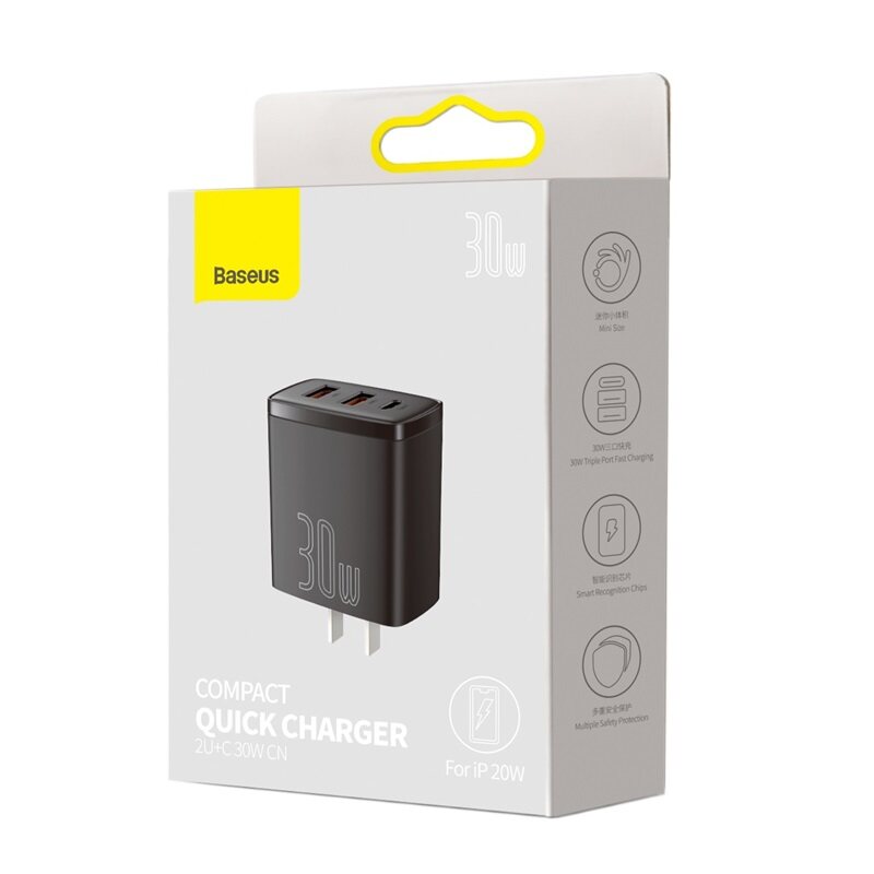 Baseus Sạc Nhanh Nhỏ Gọn 30W, USB Kép + Loại C PD3.0 QC3.0 Phích Cắm CN Mini Fast Chaging Rộng Rãi Tương Thích Dành Cho Apple Huawei Samsung Xiaomi Dành Cho Máy Tính Bảng IPad