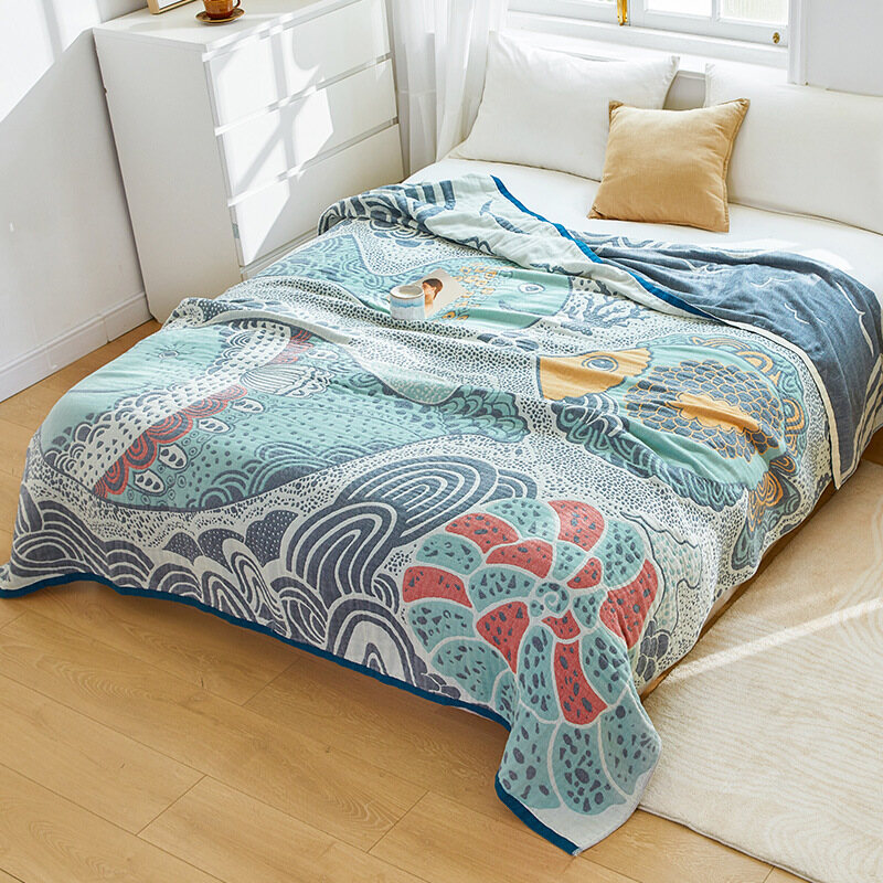 Cotton Towel Quilt 4-layer Gauze Blanket Soft Skin-friendly Nap Air Conditioning Blanket Summer Quilt Bedspread