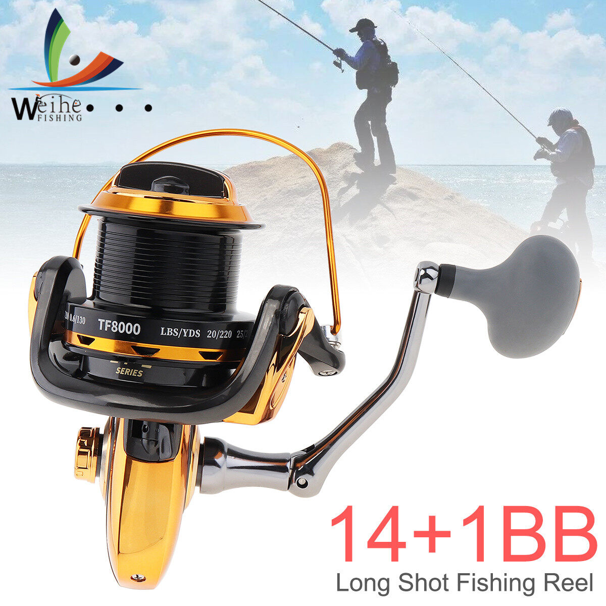 Weihe Full Metal Spinning Fishing Reel 14+1 Ball Bearings Fishing Line Winder Spool Saltwater Powerful Wheel