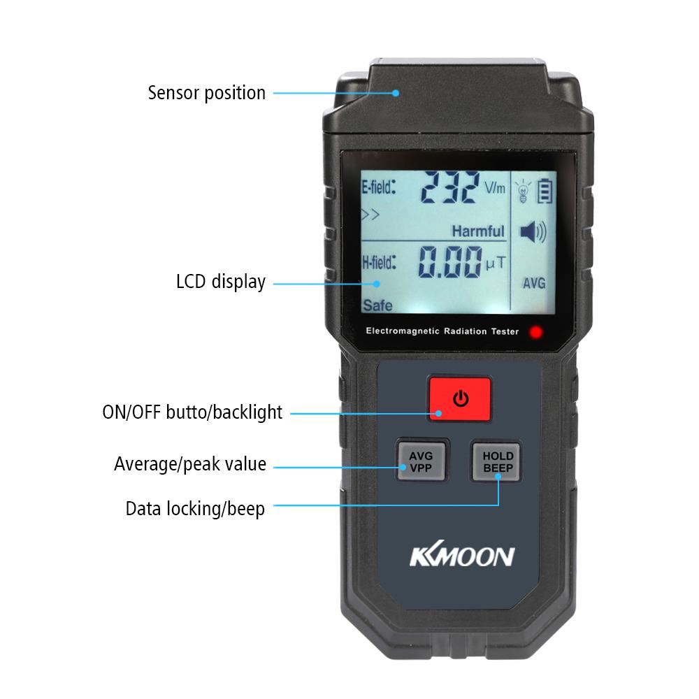 Máy Kiểm Tra Bức Xạ Điện Từ KKmoon, Thiết Bị Cầm Tay Kỹ Thuật Số, Có Màn Hình LCD, Máy Dò Liều Kế Trường Điện, Có Âm Thanh Và Ánh Sáng