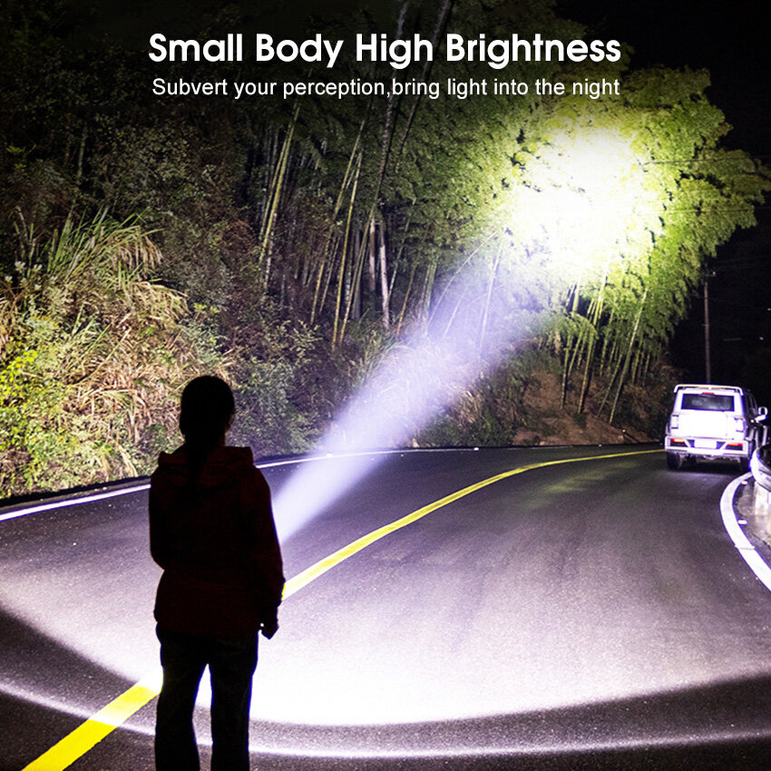 Auoyo Powerful Mini Flashlight Long Distance Keychain Super Bright  LED Torch Light Flashlight Portable Rechargeable Flashlight Outdoor Pocket Size Waterproof Flashlight USB Rechargeable for Hiking Camping with Power Indicator