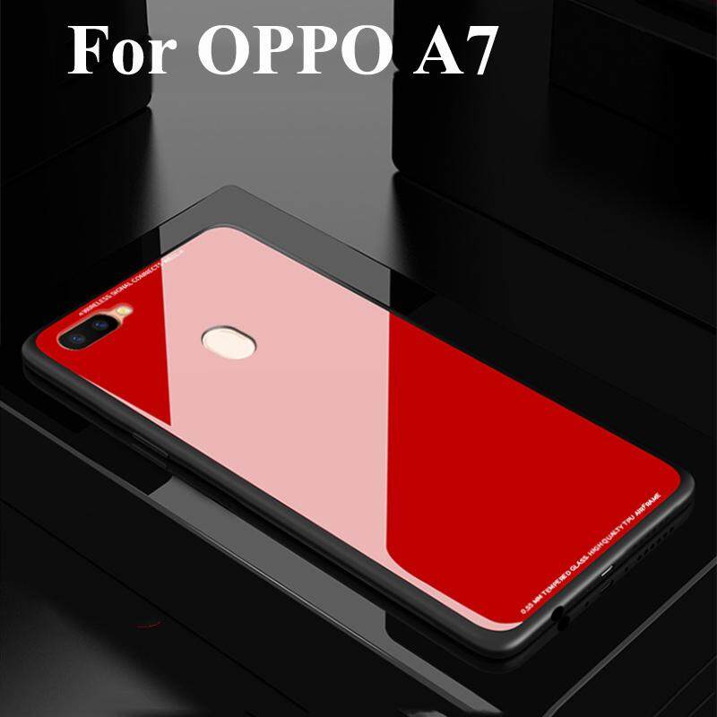 Untuk OPPO A7 Tempred Glass Sarung Telepon Genggam HP Kotoran Tahan Ponsel Cover Casing Belakang