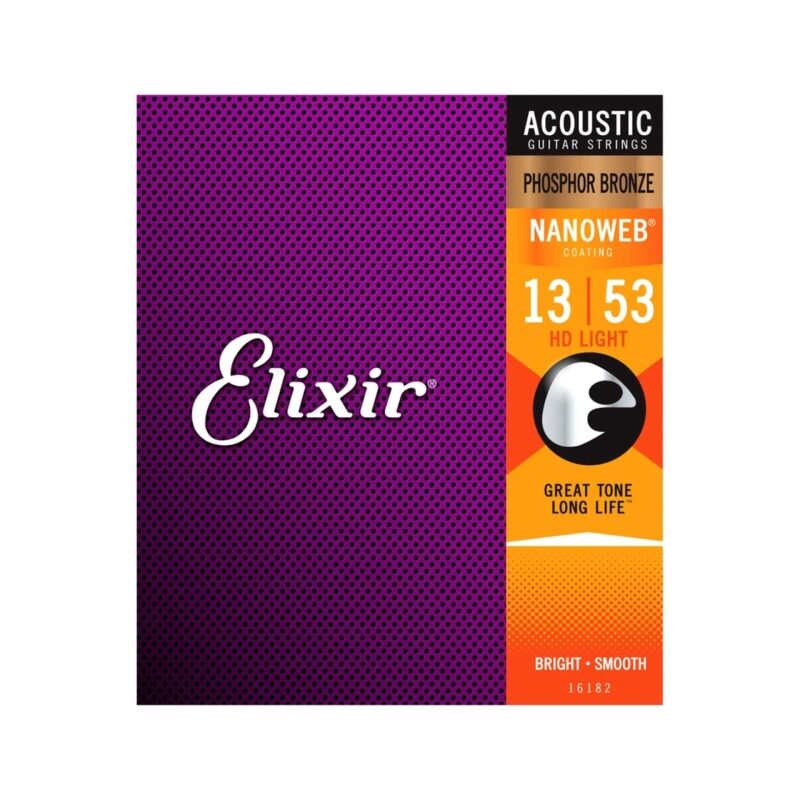 Elixir 16182 Nanoweb Phosphor Bronze Acoustic Guitar Strings HD Light 13-53 Malaysia
