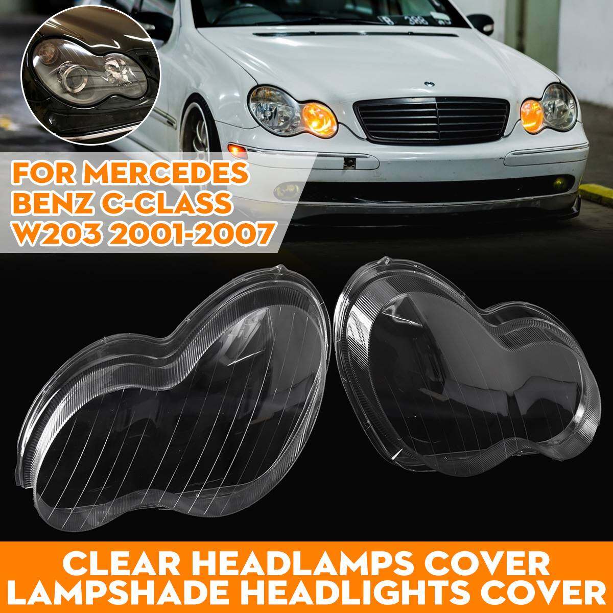2pcs car headlight clear lens lamp shade cover for mercedes benz c class w203 2001-2007 headlamp shell lenses car accessories