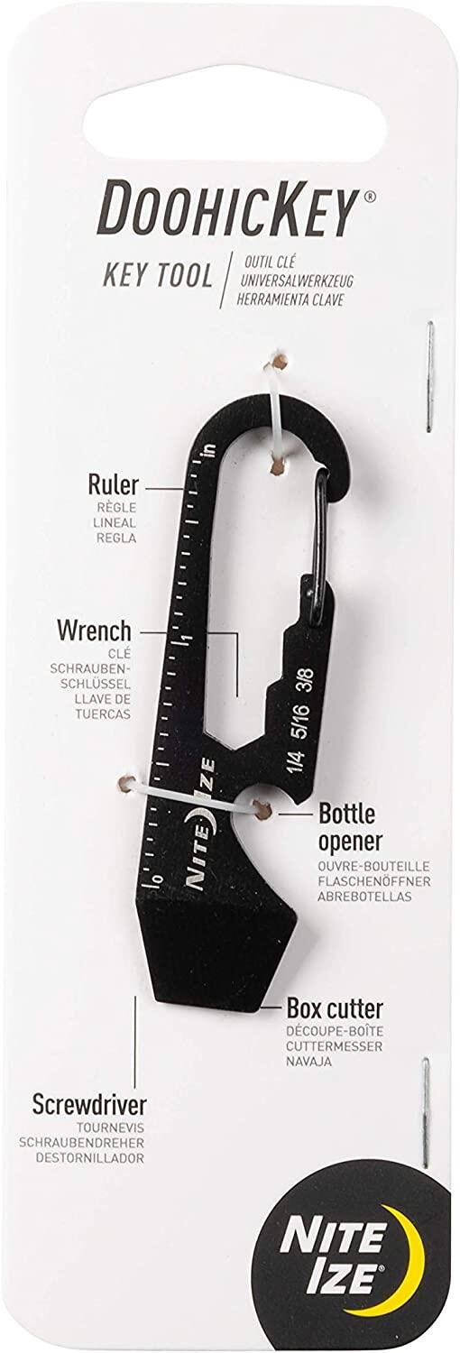 Nite Ize DoohicKey Keychain Multi Tool, Stainless-Steel 5-in-1 Multi Tool With Bottle Opener + Carabiner Clip, Black